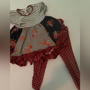 Matilda Jane Striped and Floral Kids Top with Polka Dot Leggings 3 piece set